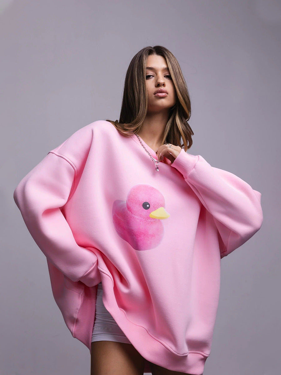 Cute Duck Print Oversized Cotton Women's Sweater