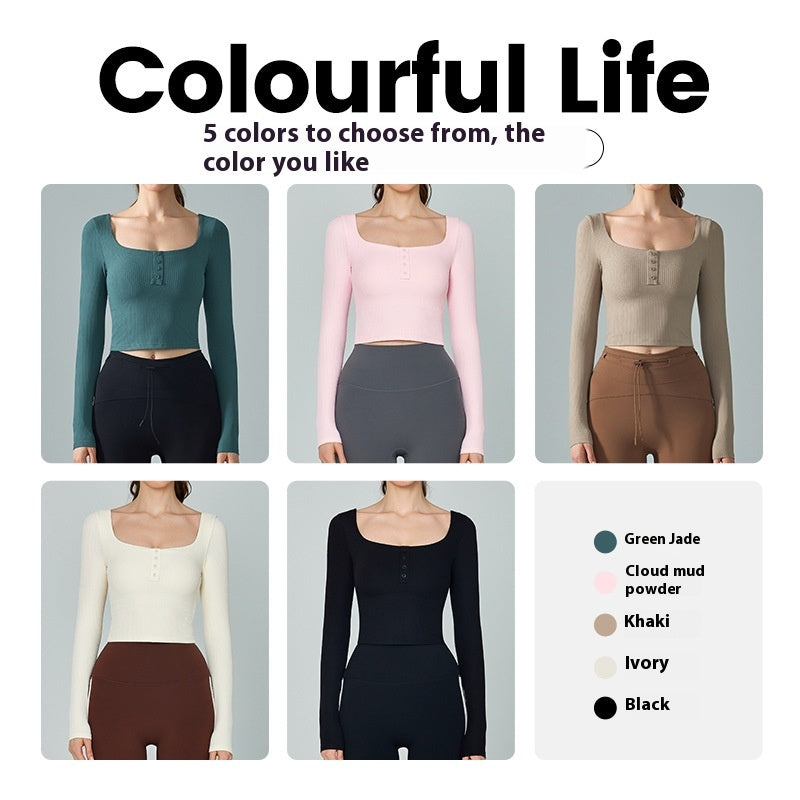 Women's Slim-Fit Long Sleeve Yoga & Pilates Top with Chest Pad