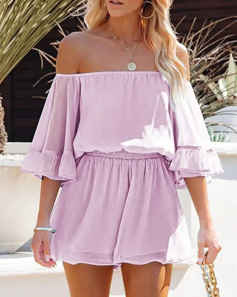 Chiffon Short Sleeve Loose Jumpsuit Romper
