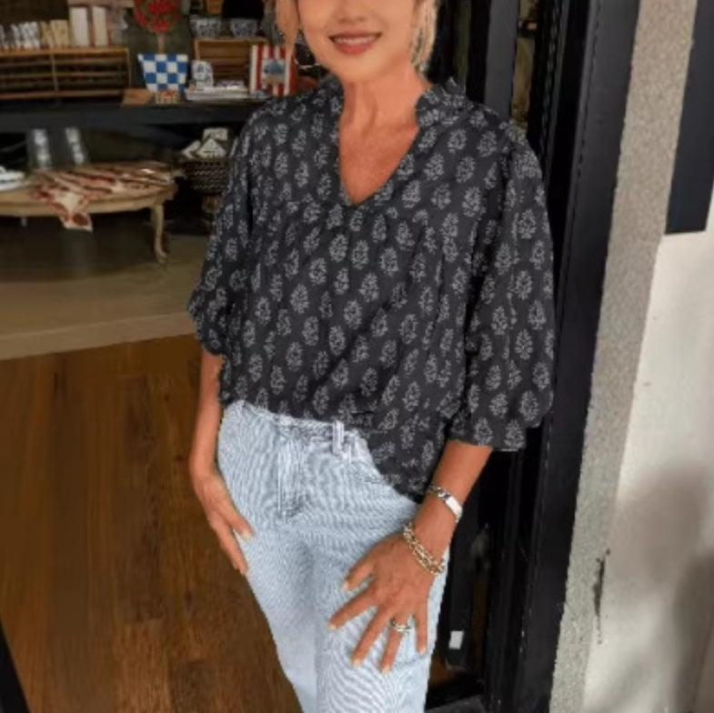 Women's Three-Quarter Sleeve Printed Casual Shirt