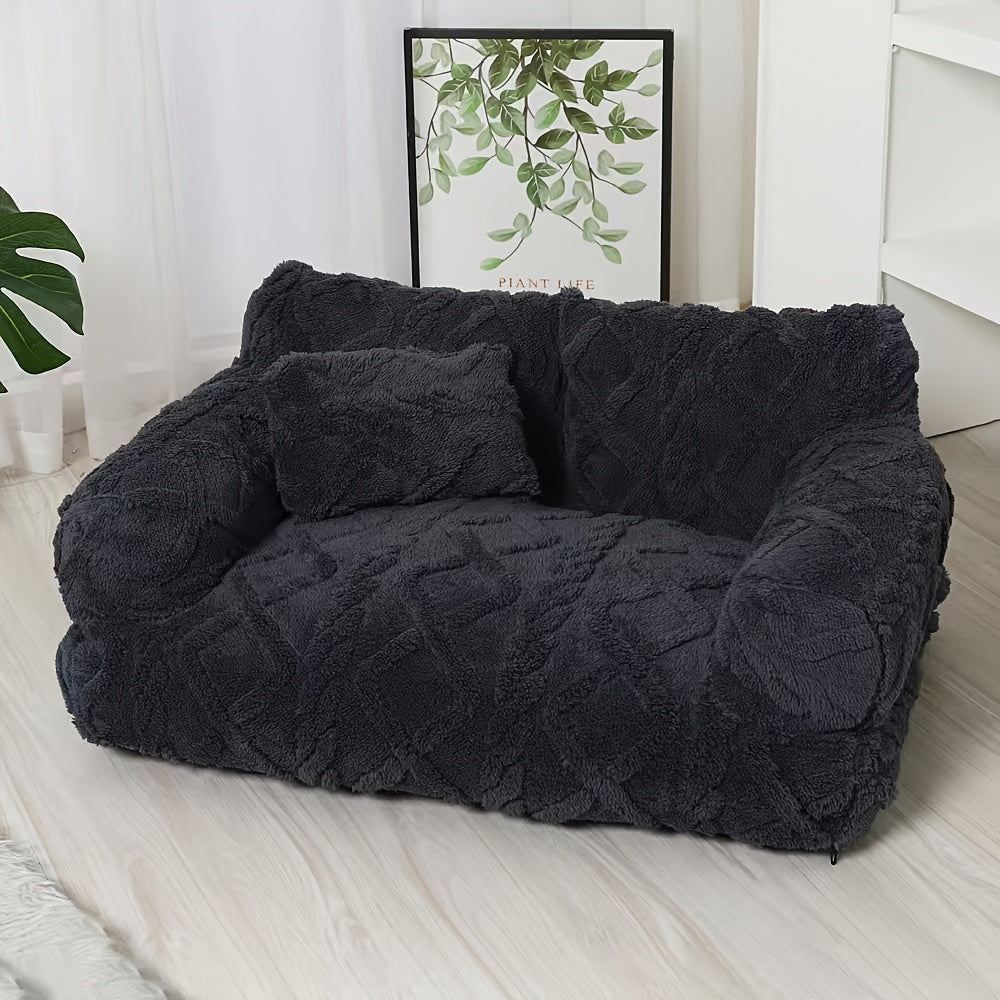 4-Size Heavy-Duty Pet Sofa Bed with Detachable Cover - All-Season Soft Polyester Bed with Plush Cushioning, Machine Washable & Easy-Clean Design, Warm All-year Round For Small,