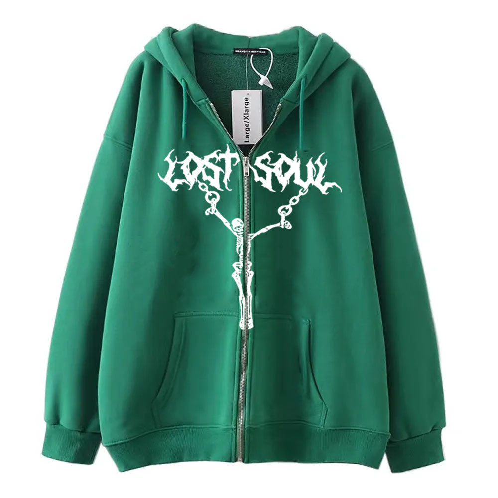 Women's Skeleton Zip-Up Streetwear Hoodie