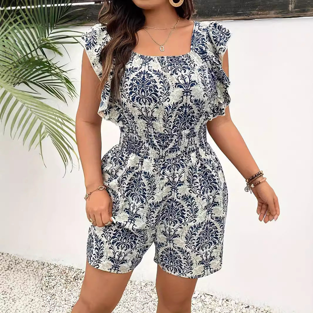Plus Size Smocked Backless Vacation Jumpsuit
