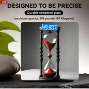 Transparent Glass Hourglass Thermometer with Red Sand and Black Supports – Indoor Temperature Display