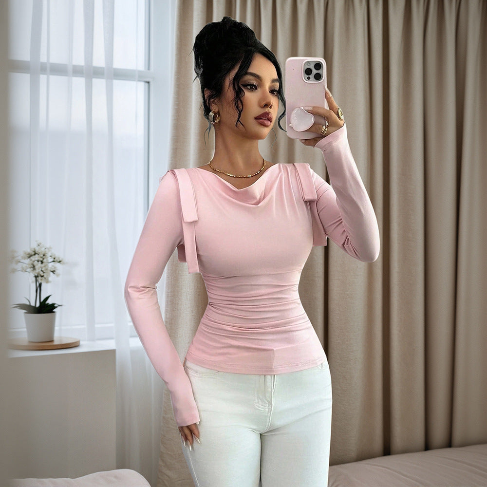 Slimming Turtleneck Long Sleeve Top – Light Pink 3D, Oversized Fit