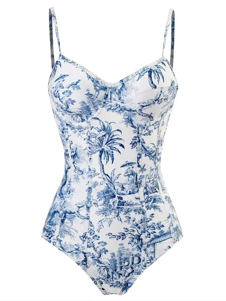 New European And American Style One-Piece Fashionable Sexy Swimsuit For Women, Slimming Retro Print, Popular Swimwear Set