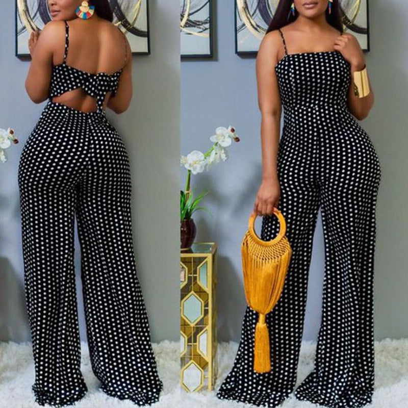 Chic Polka Dot Halter Wrap Jumpsuit