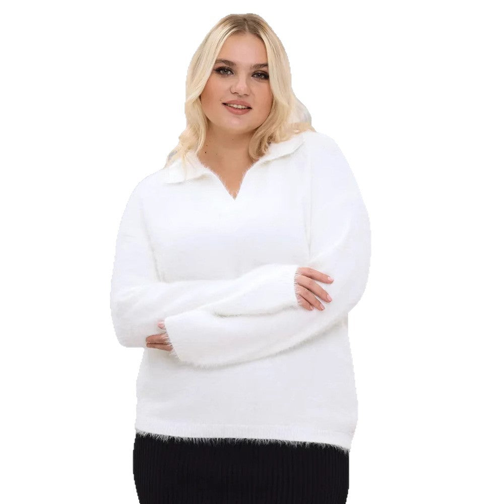 Womens Autumnwinter Mock Mink-feel Knitted Turtleneck Sweater in a Relaxed Plus-size Fit