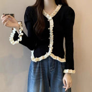Silk Lace-Panel Puffed Sleeve Top – Chic A‑Line Elegance