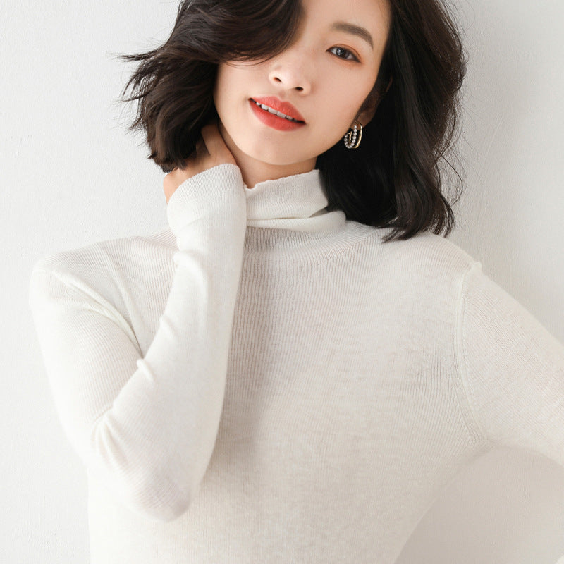 Womens Solid-color Slim-fit Knitted Bottoming Shirt