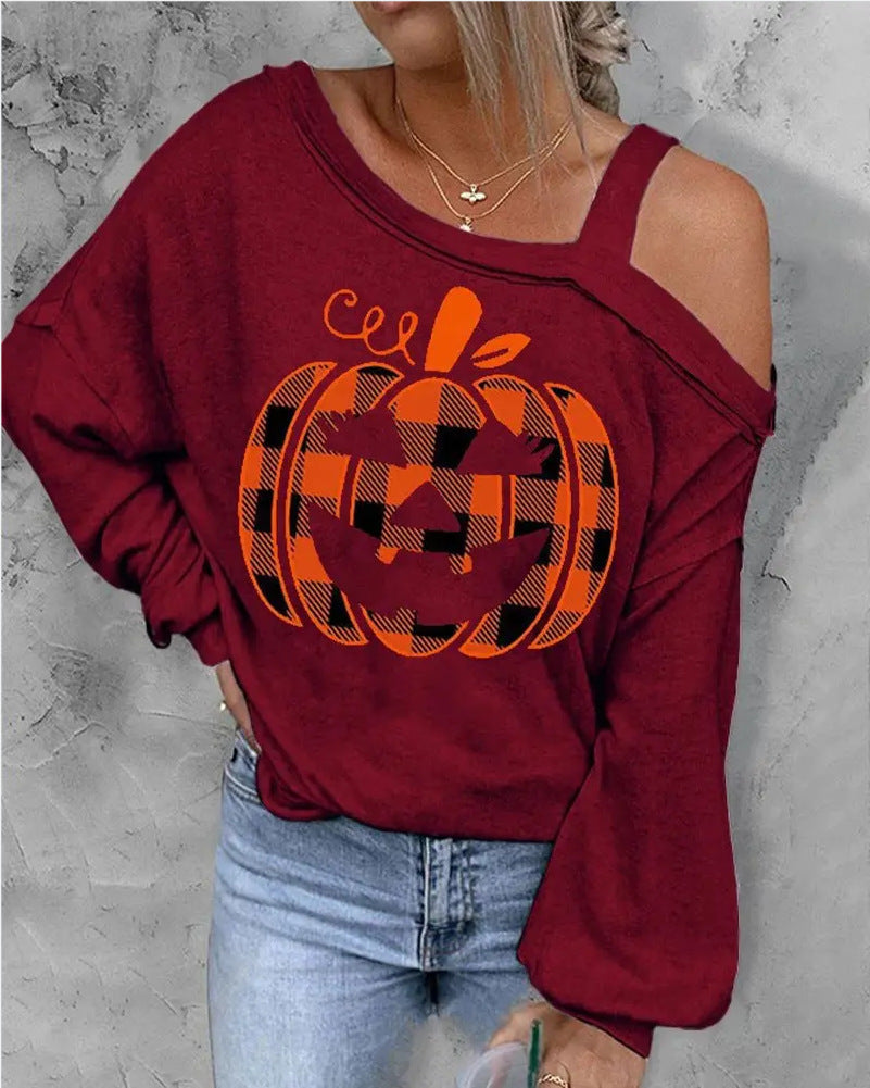 Halloween Christmas Pumpkin Printed Thin Sweater For Women