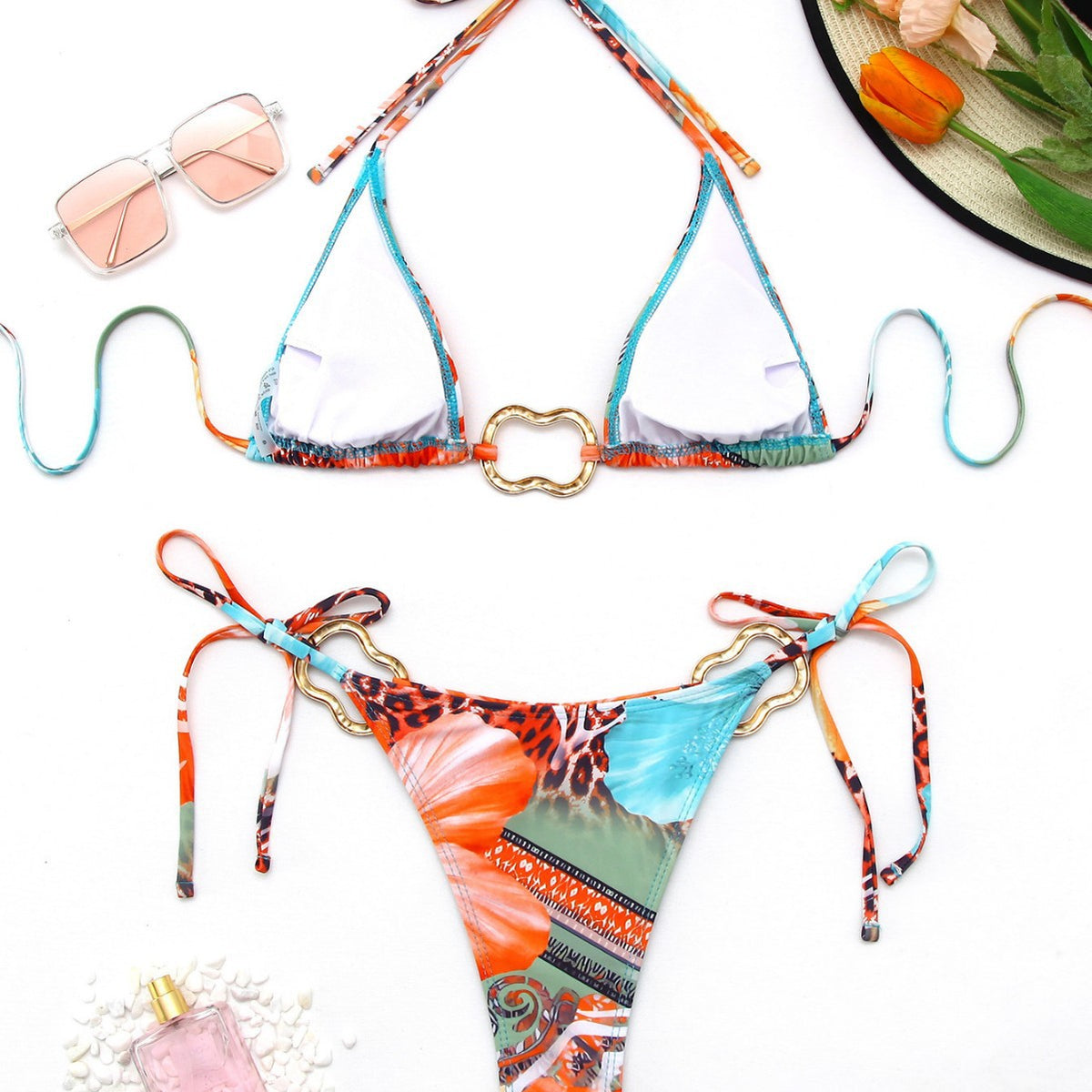 Floral Backless Halter Bikini Sexy Women's Swimsuit