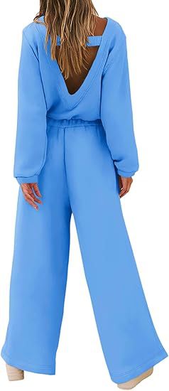European And American Fashion Sports And Leisure Long Sleeve Solid Color Backless Sweater Jumpsuit Suit Women