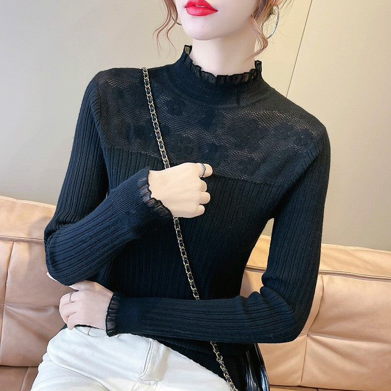 Women's Lace All-match Long Sleeve Knitted Pullover Sweater