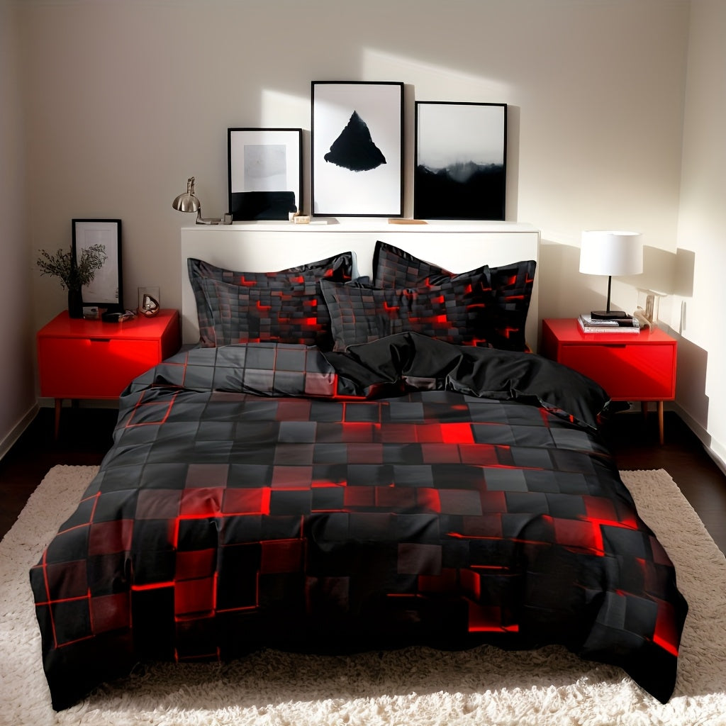 Modern Geometric Cube Design Duvet Cover Set Soft Brushed Breathable Zip Closure