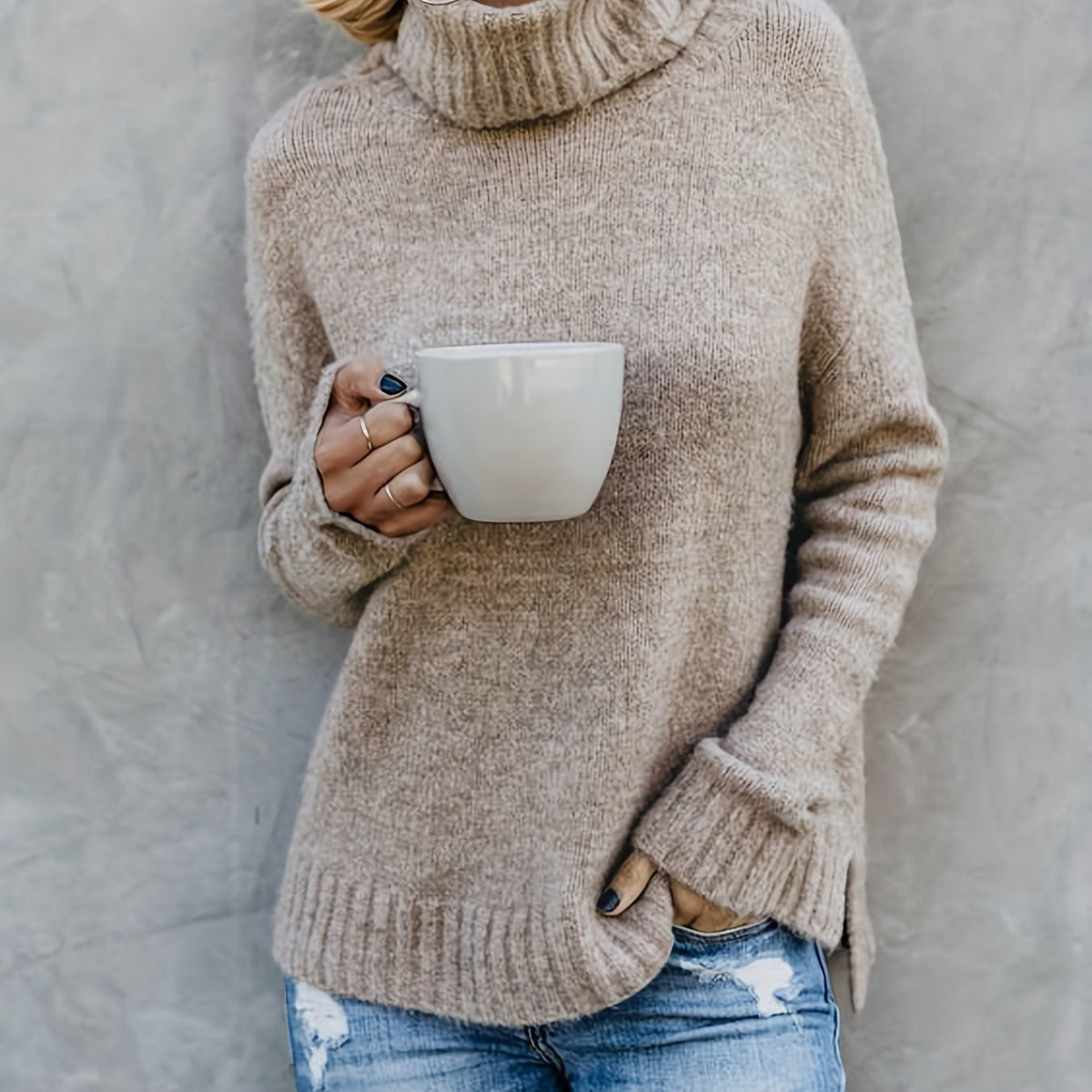 European and American Long Sleeve Turtleneck Solid Women's Sweater