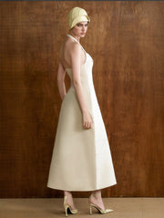 Cream Structured Capelet Midi Dress Two-Piece Set