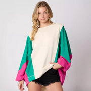 Women's Contrast Color Casual Loose Long Sleeve Sweatshirt
