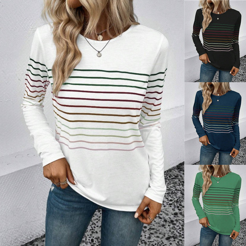Women's Striped Round Neck Long Sleeve Casual Top