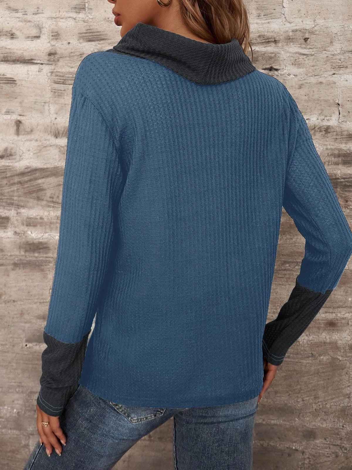 Waffle Knit Mock Neck Long Sleeve Top