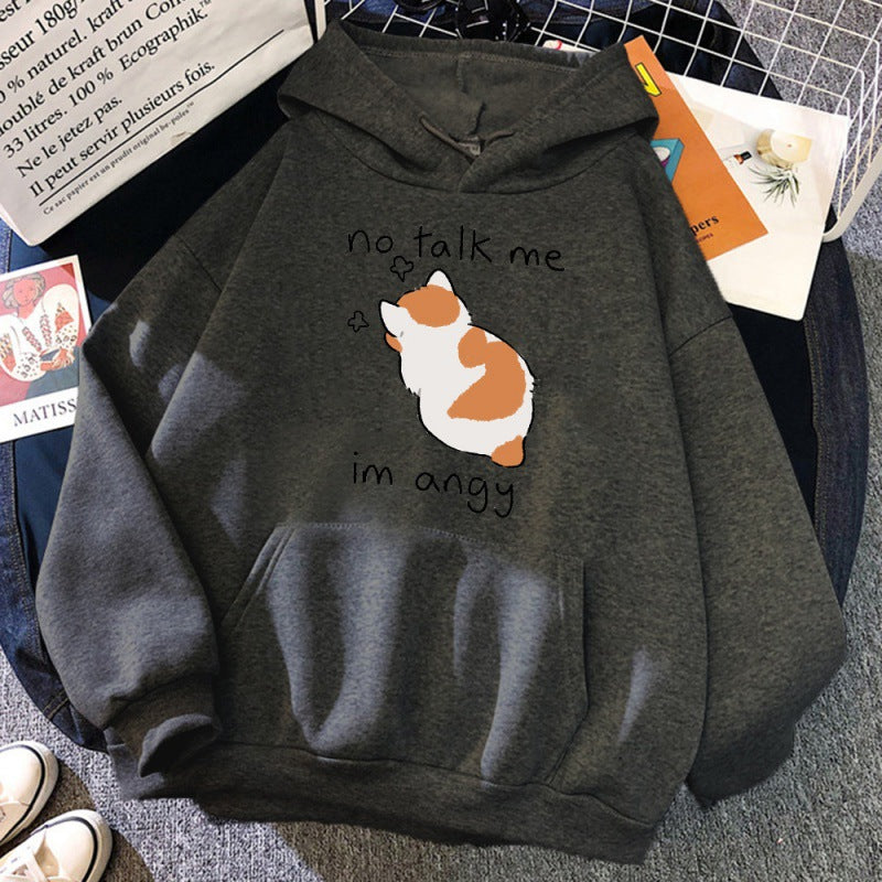 Cute Angry Cat Print Women's Streetwear Hoodie