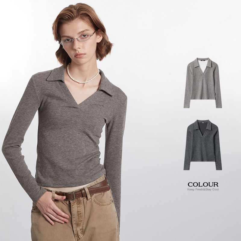 Women's Slimming Long-Sleeve Polo Collar Top