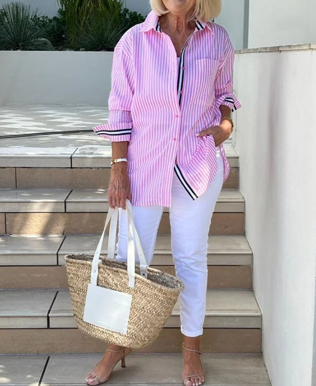 Temperament Commute Long Sleeve Striped Cardigan Women's Shirt