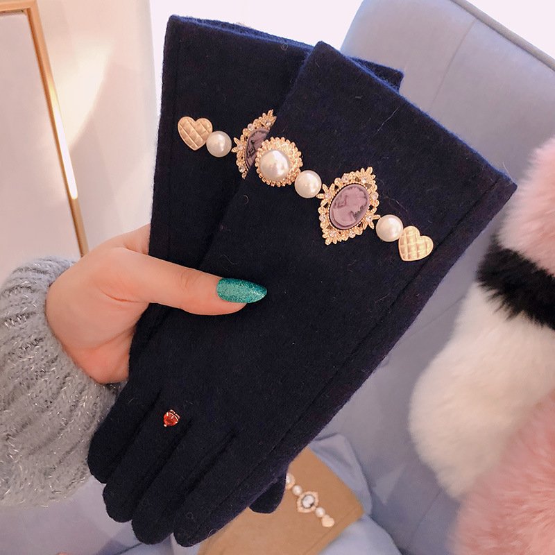 Timeless Navy Pearl Gloves for Women