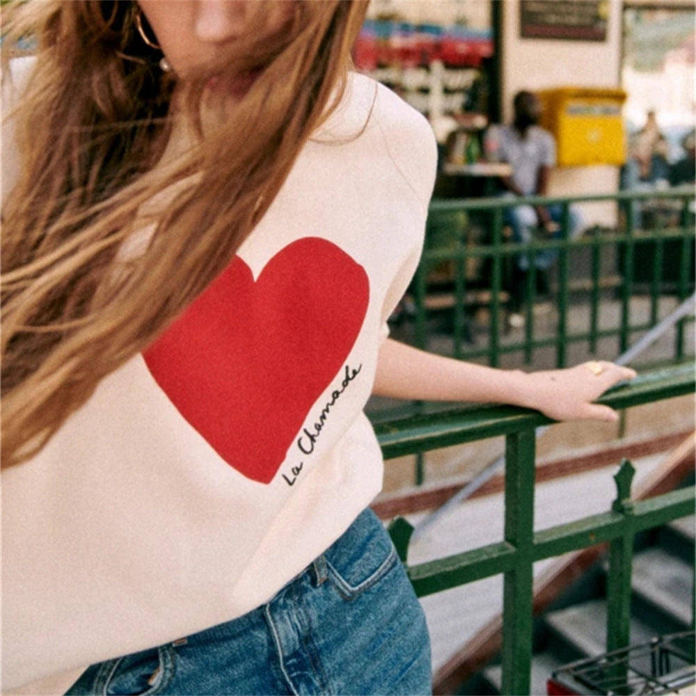Cozy Heart Print Loose Fit Sweatshirt