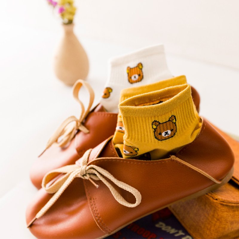 Cute Cartoon Bear Boat Socks for Women - 2 Pairs
