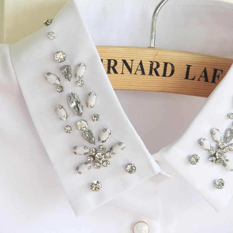 Rhinestone Chiffon Shawl Collar Shirt for Women
