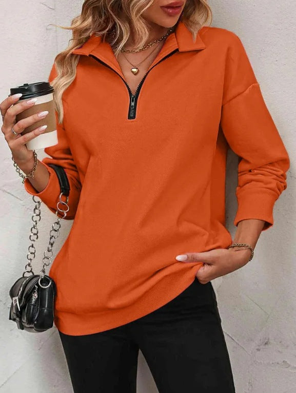 Women's Half-Zip Pullover Stylish Long-Sleeve Sweatshirt