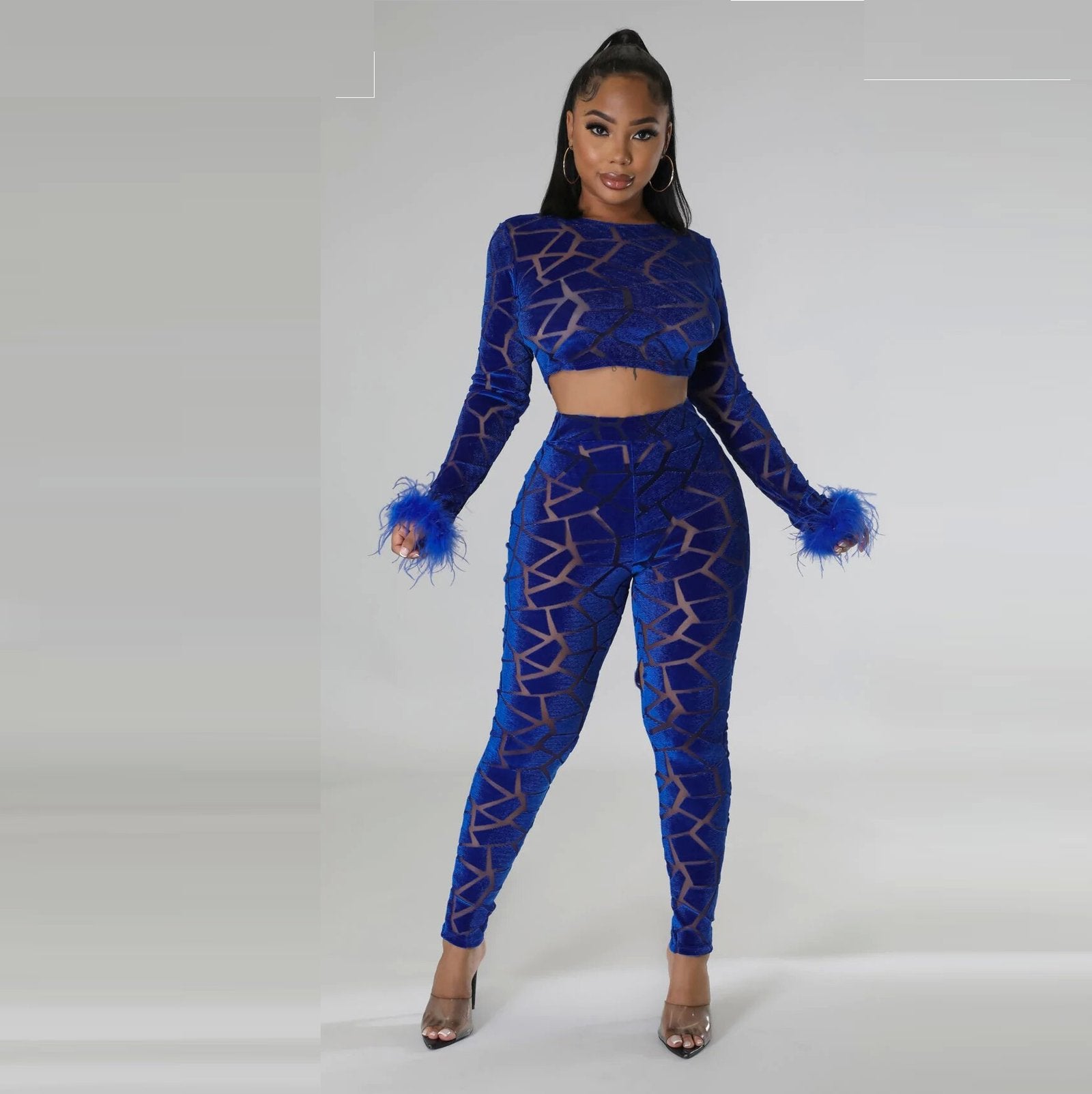 Women's Abstract Print Long Sleeve Jumpsuit Set