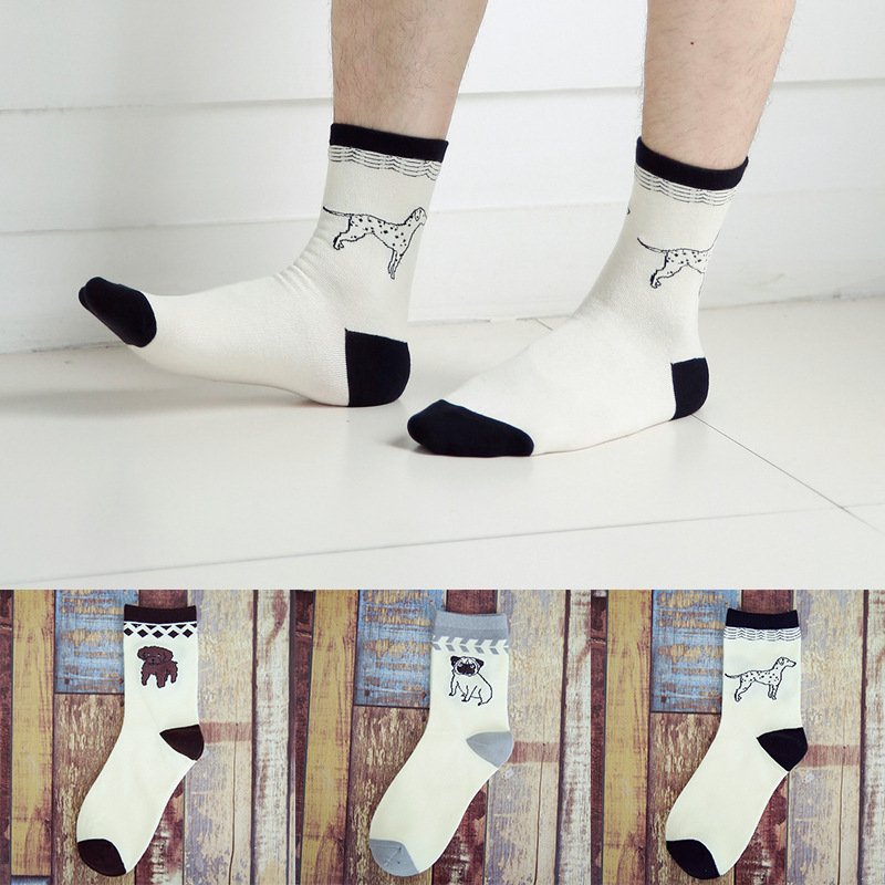 Fun Cartoon Dog Socks for Men - Autumn Winter Socks 100% Cotton