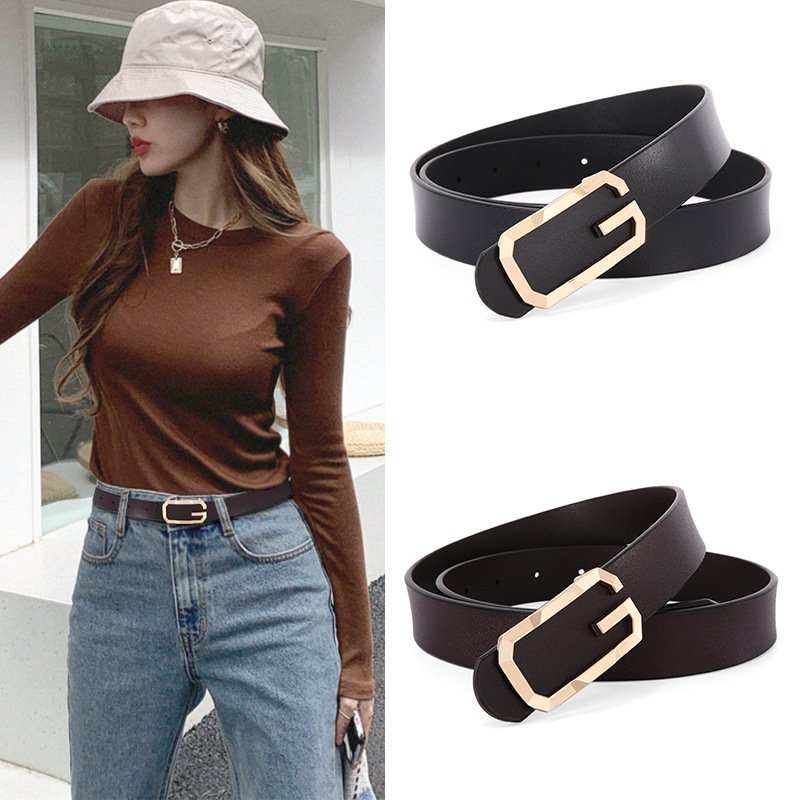 Women's Genuine Leather Simple Smooth Buckle Belt