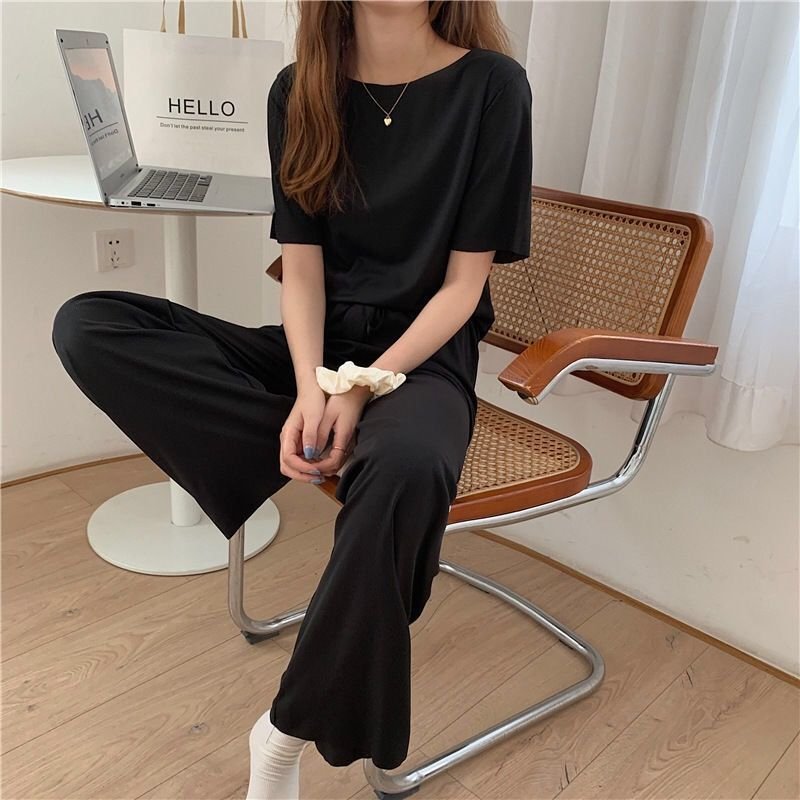 Soft Ice Silk Two-piece Suit for Women, Casual Home Wear