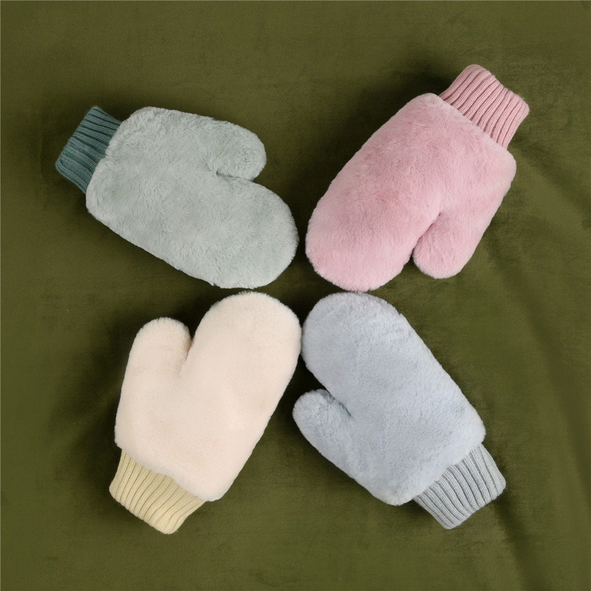 Candy-Colored Rabbit Plush Gloves for Women