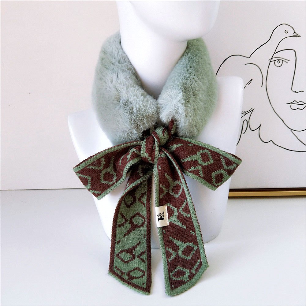 Women's Houndstooth Plush Scarf for Winter - Soft Korean-Style Wrap