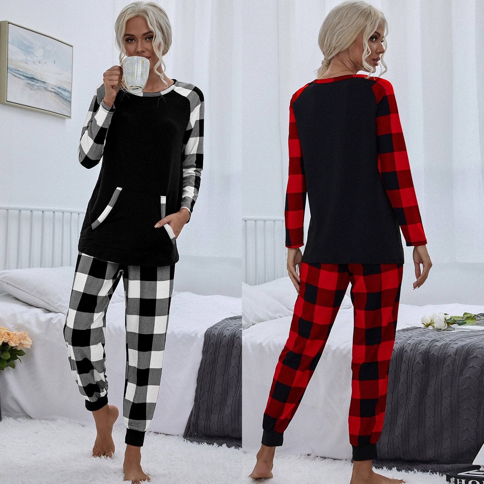 Cozy Plaid Crew Neck Jumpsuit for Women