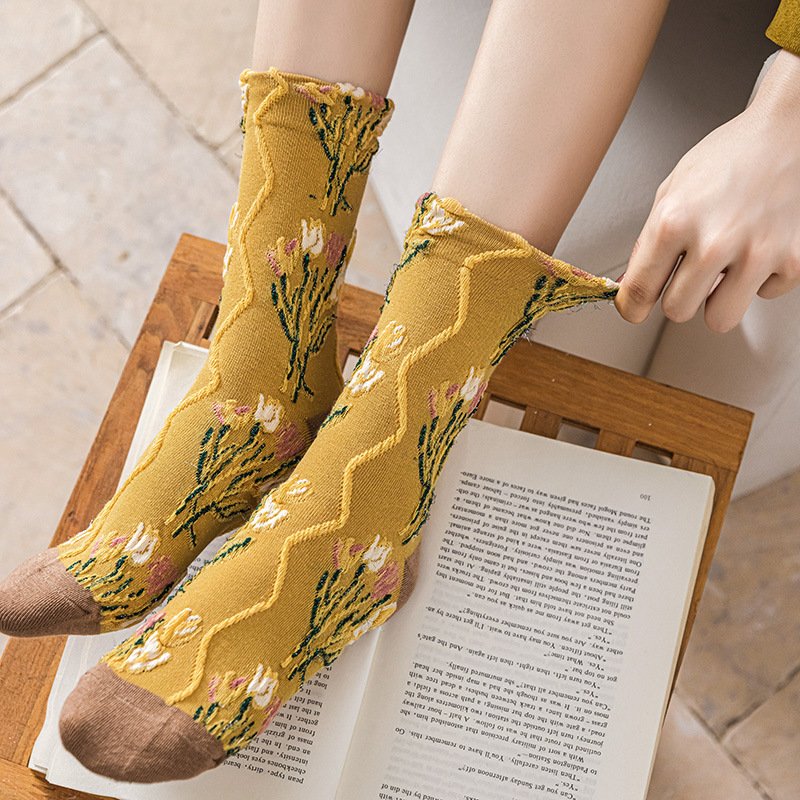 Vintage Gold Color Mid-Thigh Women's Socks
