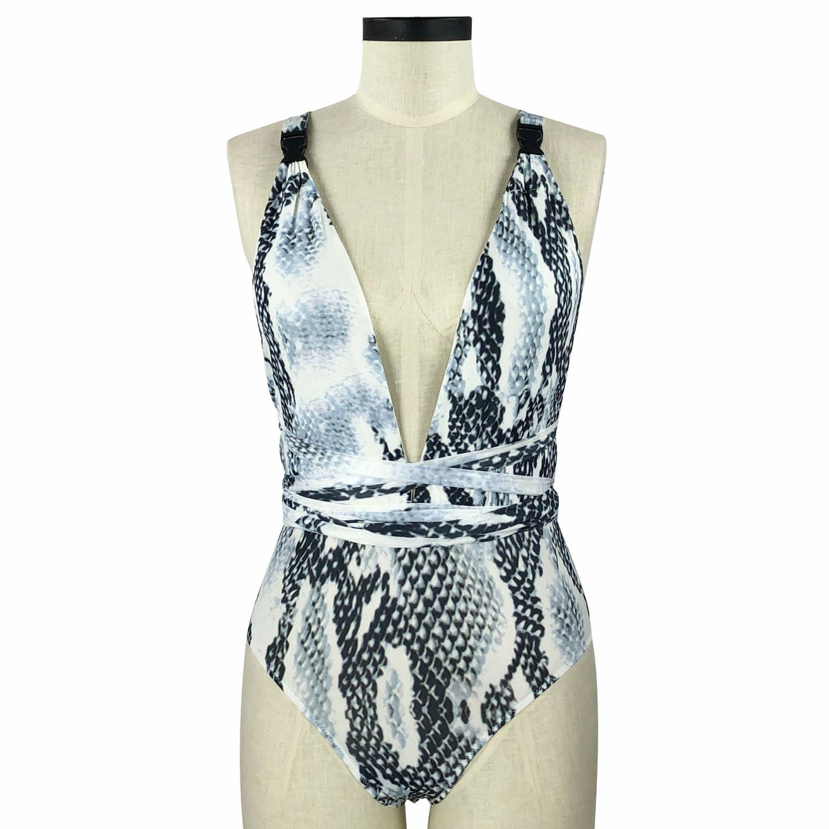Vintage Print Deep V-Neck Backless Jumpsuit