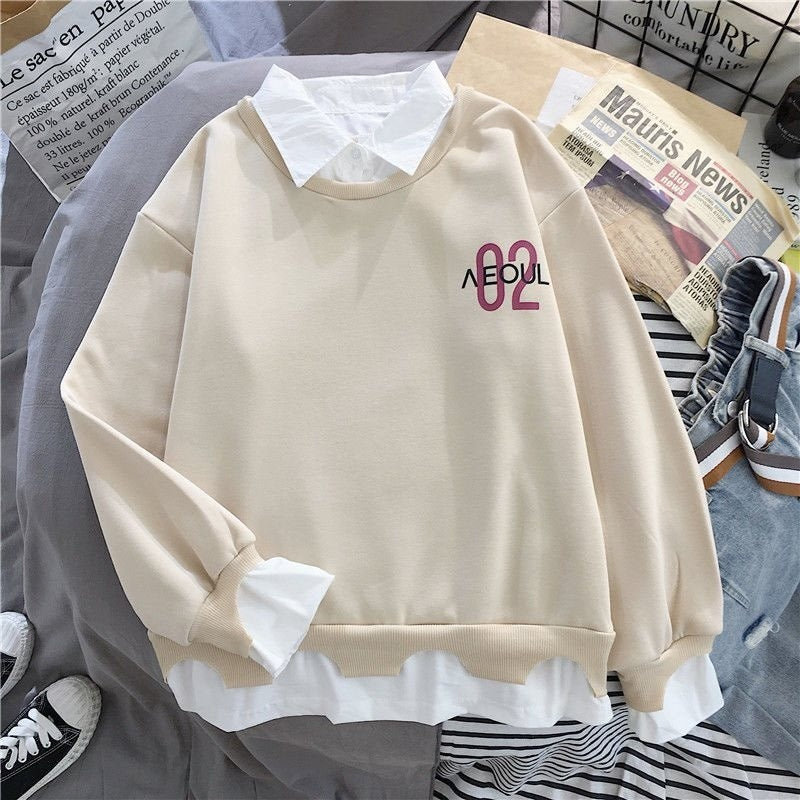 Chic Fake Two-Piece Patchwork Sweater for Women