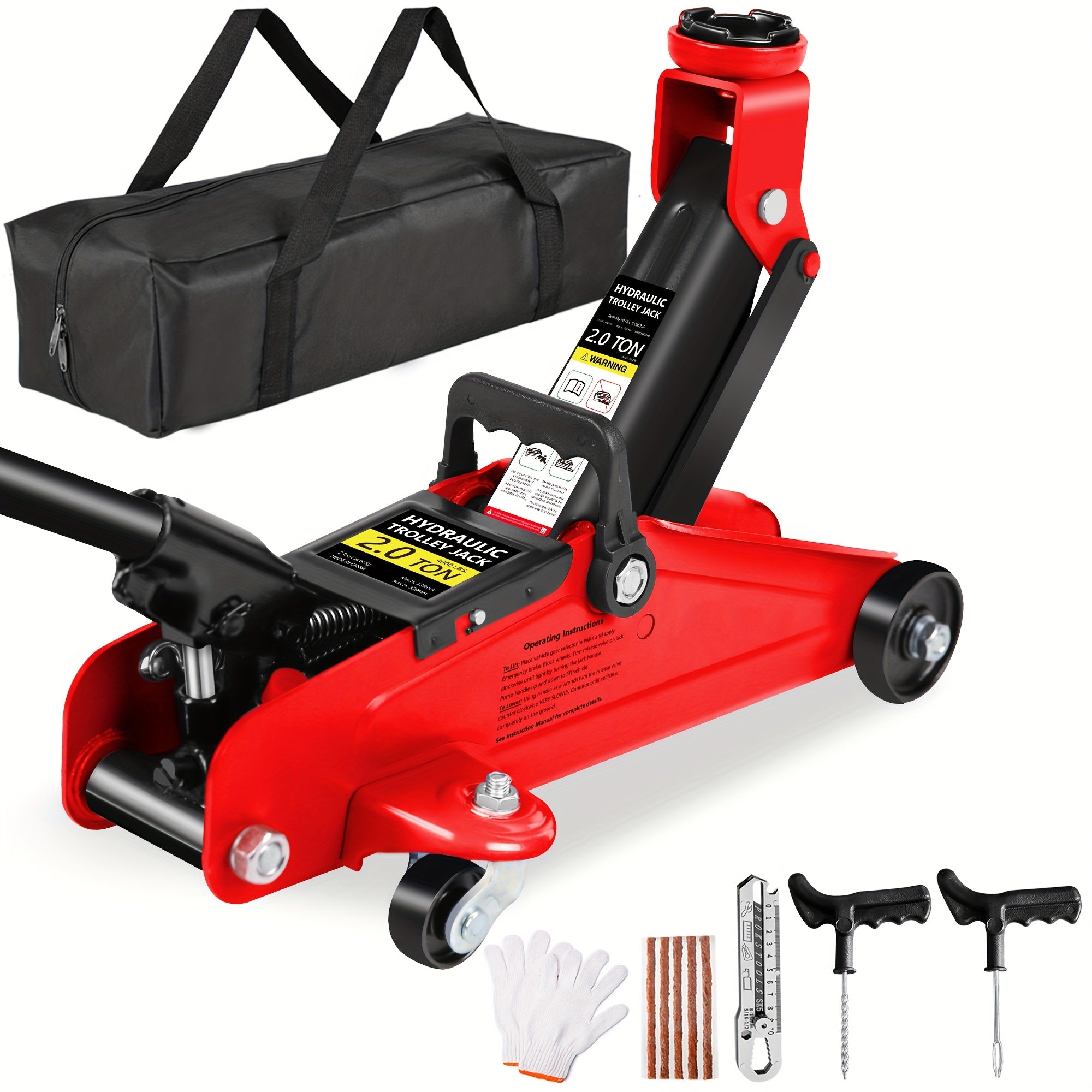 2/2.5/3 Ton Capacity Floor Car Jack Low Profile Garage Hydraulic Trolley Service Lift Floor Jack Combo with With 2 Ratchet 3 Ton Jack Stands, Tire Repair Kit, 14-inch Wheel Cross Wrench, Wheel...