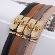 Thin Waist Cowhide Belt for Women - Adjustable Black Strap Accessory