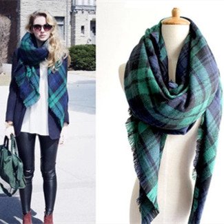 Warm Green Plaid Scarf
