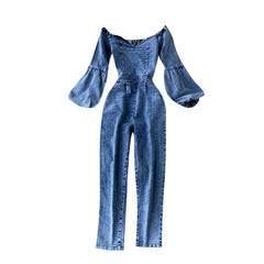 Sexy One-Line Neck Strapless Puff Sleeve Jumpsuit Women