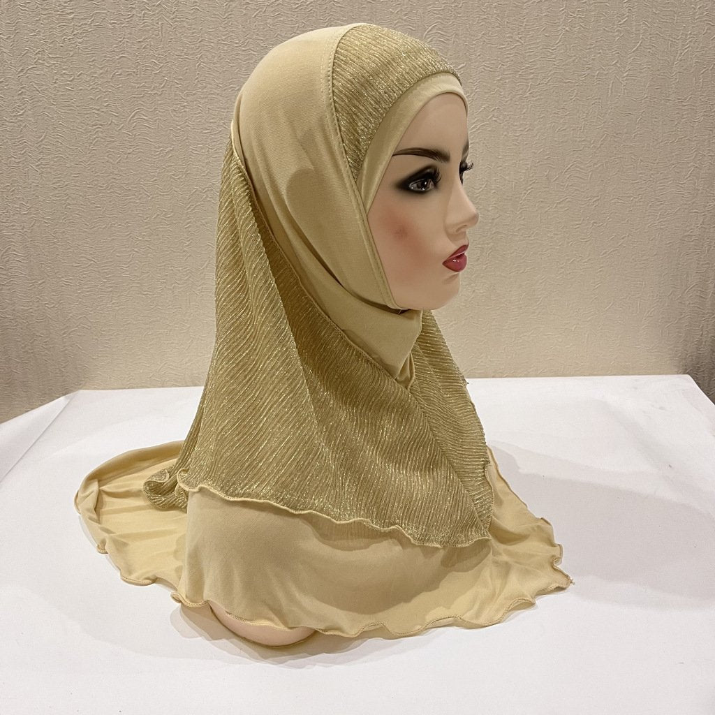 Crystal Ma Gold Silk Stitching Veil Hat Headscarf