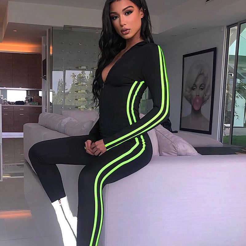 Sports Contrast Color Webbing Stitching Zipper Slim Fit All-inclusive One-piece Fitness suit