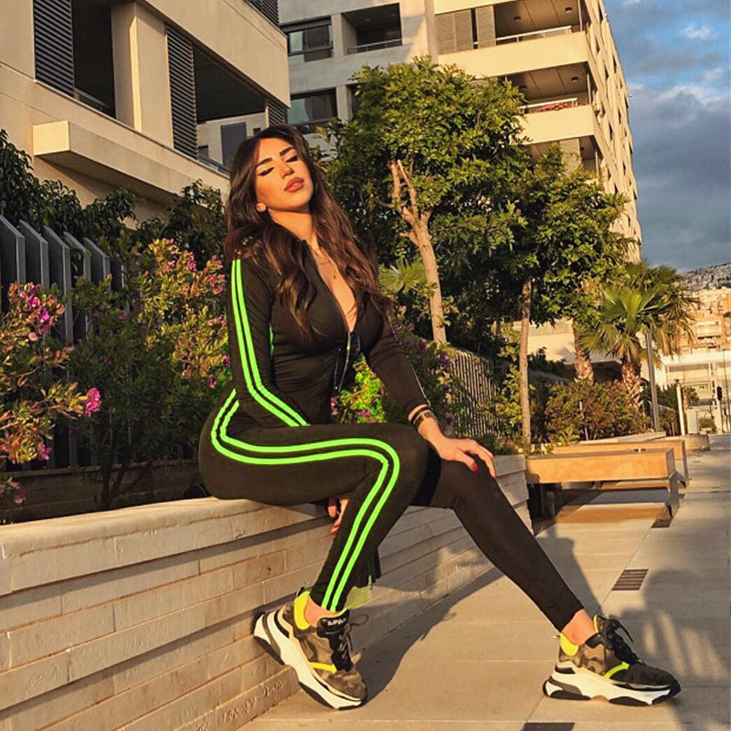 Sports Contrast Color Webbing Stitching Zipper Slim Fit All-inclusive One-piece Fitness suit