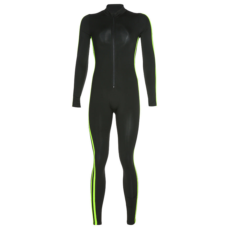 Sports Contrast Color Webbing Stitching Zipper Slim Fit All-inclusive One-piece Fitness suit